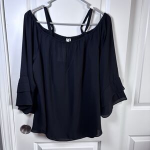 Sioni Black 3/4 Ruffle  Sleeve Off-Shoulder Blouse Size Medium